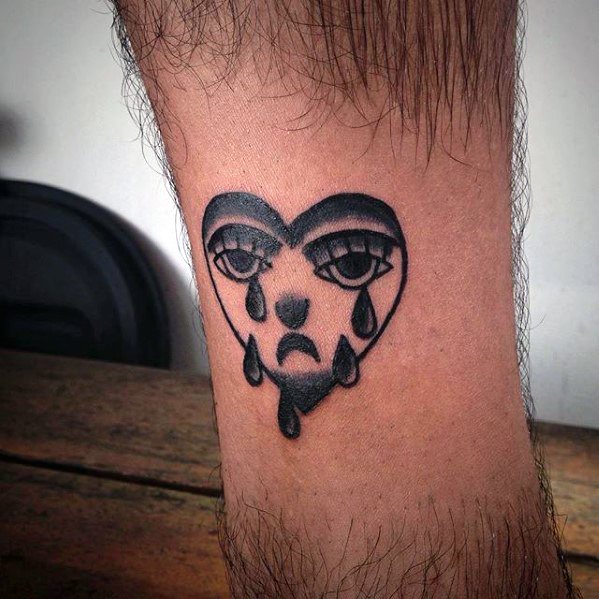 Mens Lower Leg Tattoo Crying Heart Design