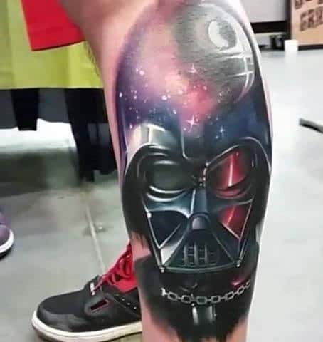 Mens Lower Legs Glowing Darth Varder Tattoo