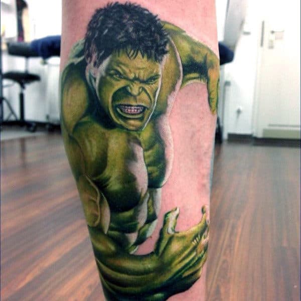 Mens Lower Legs Insane Hulk Tattoo