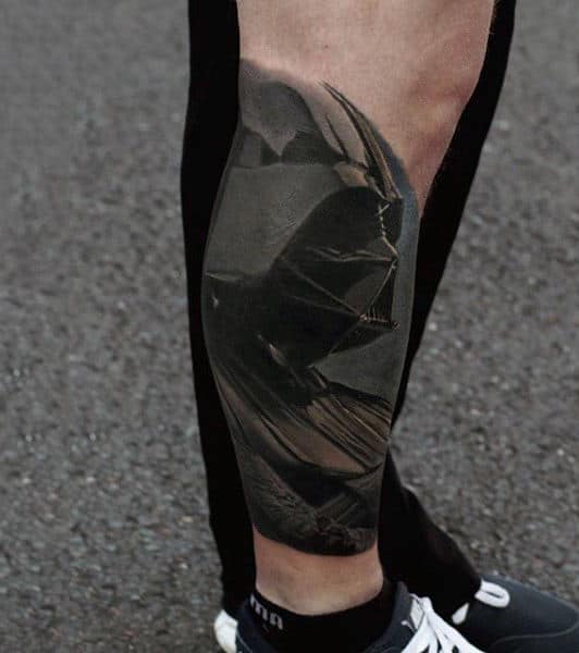 Mens Lower Legs Shiny Black Darth Vader Tattoo