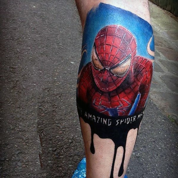 Mens Lowerlegs Amazing Spiderman Tattoo