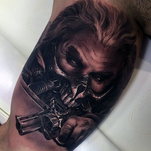 Mens Mad Max Inner Arm Bicep 3d Tattoo Ideas