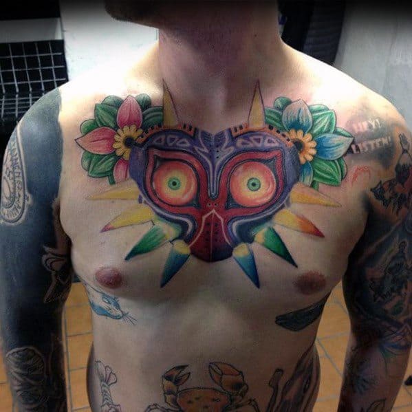Mens Majoras Mask Tattoo Ideas On Upper Chest