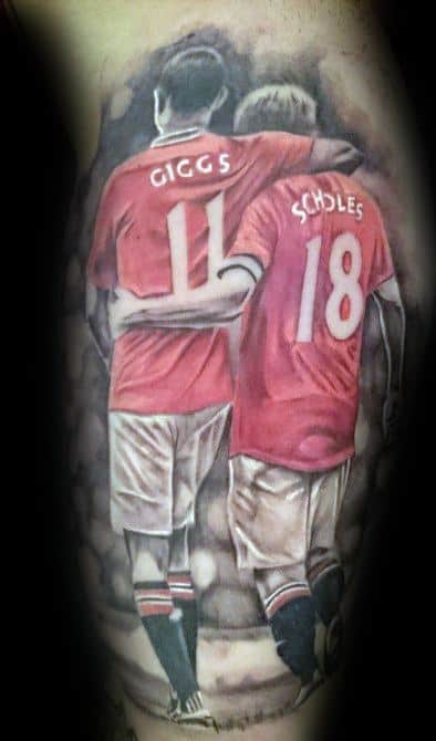 Mens Manchester United Soccer Players Leg Tattoo Design Inspiration