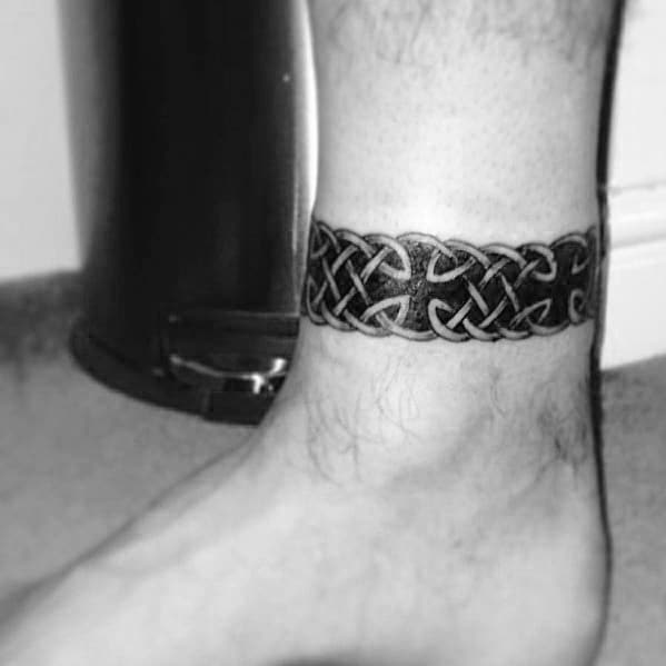 Mens Manly Celtic With Iron Cross Ankle Band Tattoo Designs