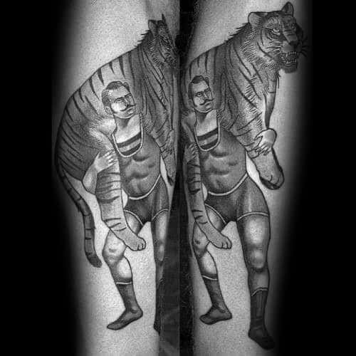 Mens Manly Circus Tiger Forearm Tattoo Designs