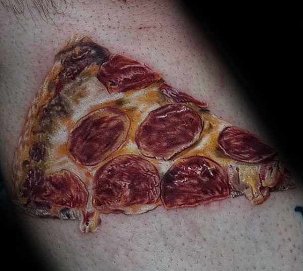 Mens Manly Hyper Realistic 3d Inner Arm Bicep Pepperoni Pizza Tattoo Designs