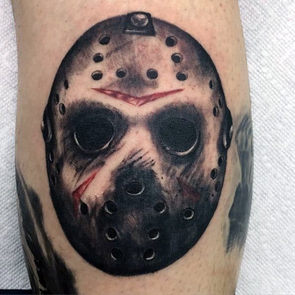 Mens Manly Leg Calf Jason Mask Tattoo Designs
