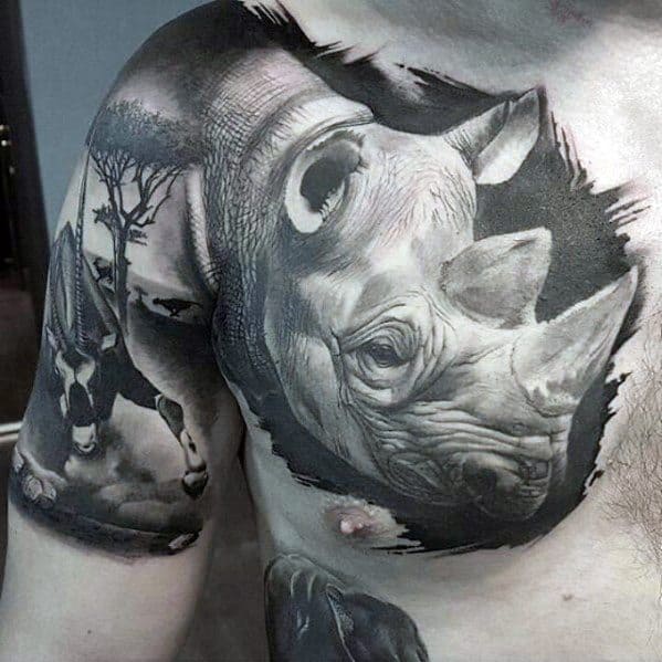 Mens Manly Rhino 3d Realistic Greatest Tattoo Designs