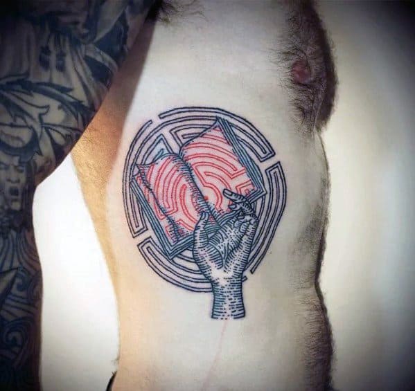 Mens Manly Rib Cage Side Hand With Maze Tattoo Designs