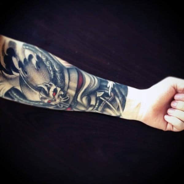 Mens Manly Samurai Mask Half Sleeve Tattoo