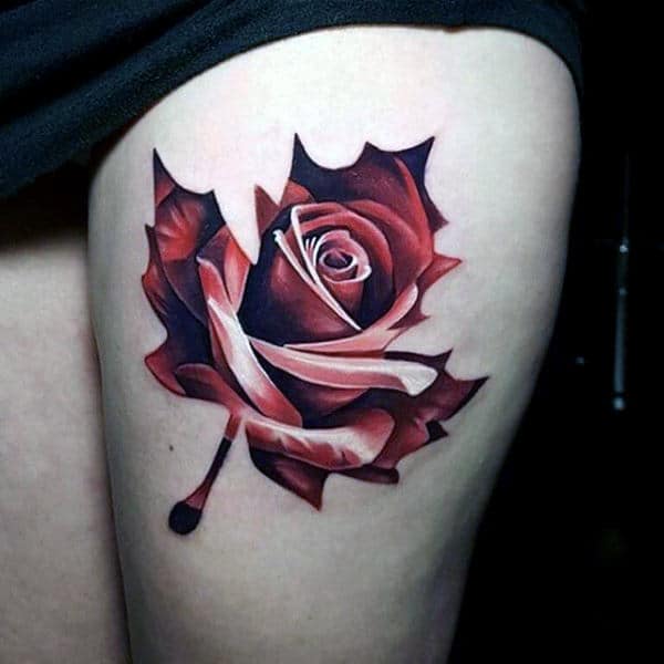 Mens Maple Leaf Tattoo Rose Tattoo On Thigh