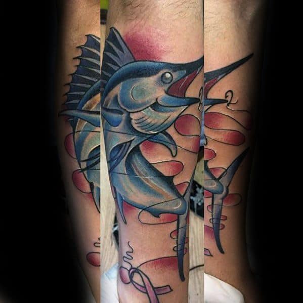Mens Marlin Tattoo Ideas On Leg