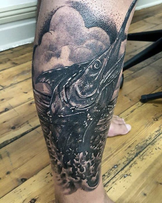 Mens Marlin Tattoo Leg Sleeve