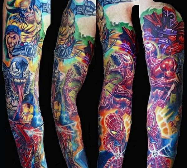 Mens Marvel Comics Themed Wolverine Full Sleeve Tattoos