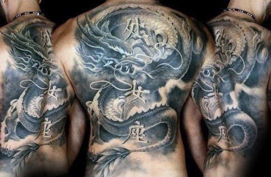 Mens Masculine Shaded Back Dragon Tattoo Ideas