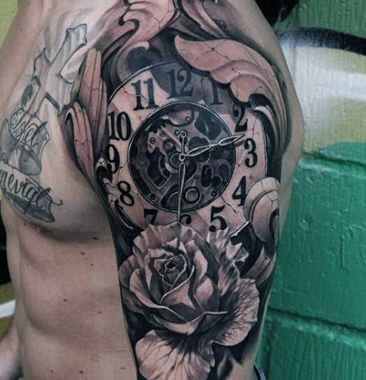 Flower Men's Mechanical Clock Tattoo
