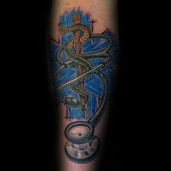 Mens Medical Stethoscope Star Of Life Forearm Tattoo