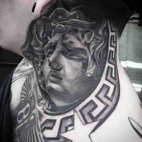 Mens Medusa Neck Tattoo Design