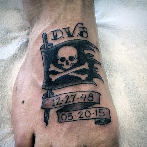 Mens Memorial Banner Pirate Flag Foot Tattoo