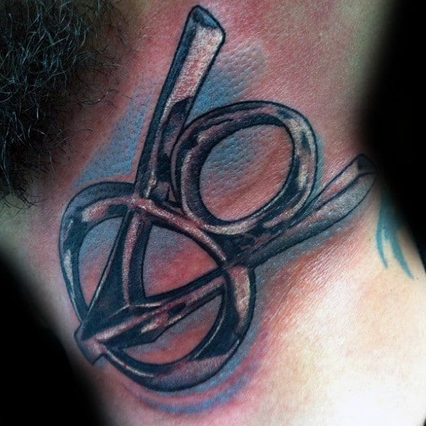 Mens Metallic V8 Symbol Neck Tattoos