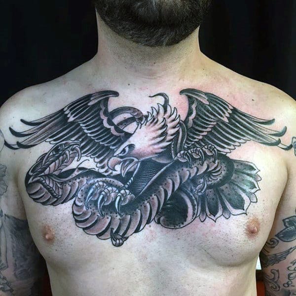 Mens Mexican Eagle With Snake Old School Chest Tattoo