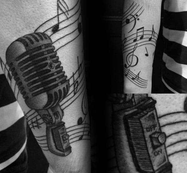 Mens Microphone Music Staff Tattoo Ideas On Outer Forearm