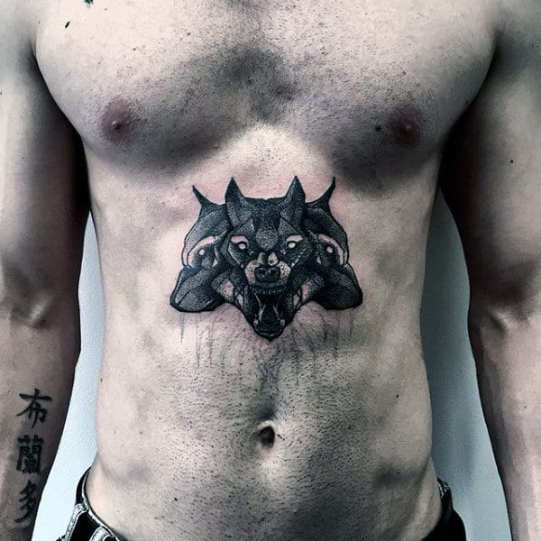 Mens Middle Of Chest Cerberus Tattoo Design