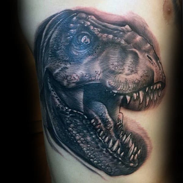 Mens Mighty Dinosaur Skull Tattoo On Arms