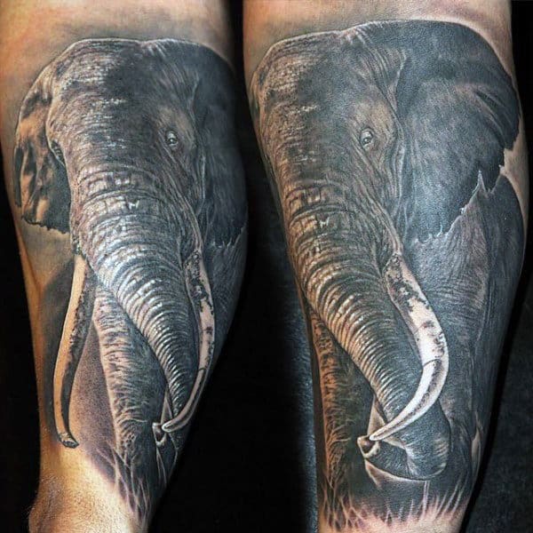 Mens Mighty Elephant Tattoo On Ankles