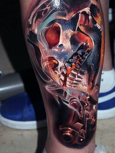 Mens Modern Art Pistol Tattoo On Lower Legs