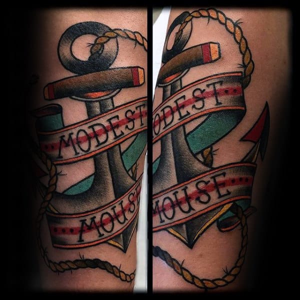 Mens Modest Mouse Traditional Anchor Arm Tattoos