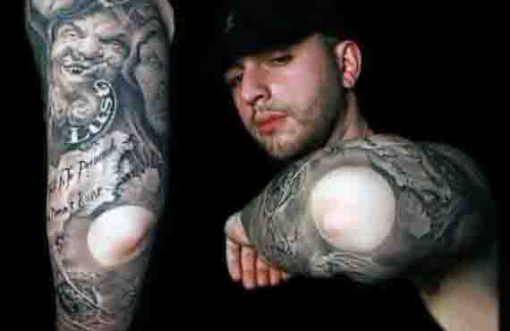 Mens Moon Elbow Tattoo Design