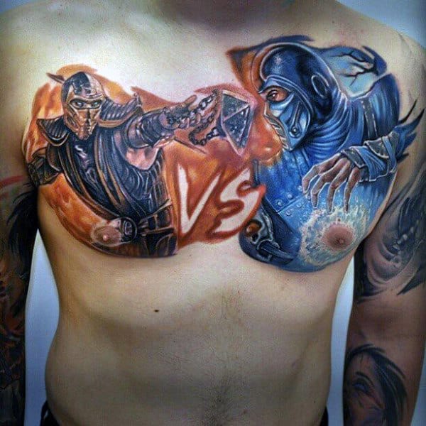 Mens Mortal Kombat Vs Upper Chest Tattoos