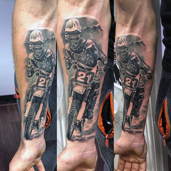 Mens Motocross Dirt Bike Tattoos On Forearm