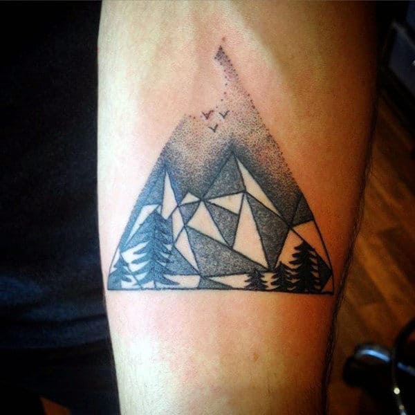 Men's Mountain Scenery Tattoos On Inner Forearm