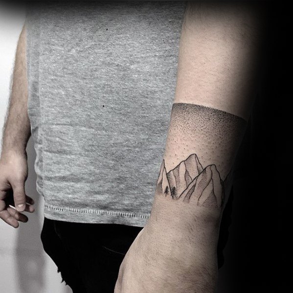 Mens Mountains Nature Simple Forearm Tattoo Ideas