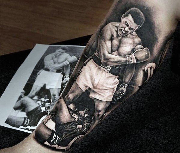 Mens Muhammad Ali Boxer Inner Forearm 3d Tattoo Design Ideas