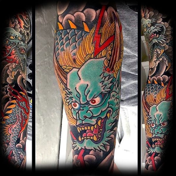 Mens Multicolored Dragon Tattoo Full Sleeves