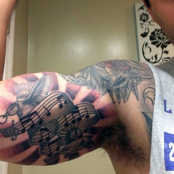 Mens Musical Notes White Dove Quarter Sleeve Tatoo