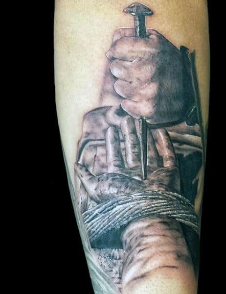 Mens Nail Through Hands Jesus Inner Forearm Christian Mens Tattoo