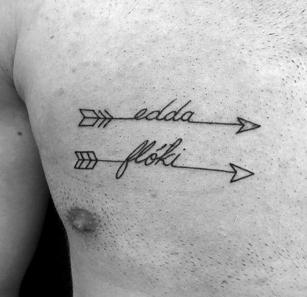 Mens Name With Arrows Chest Tattoo