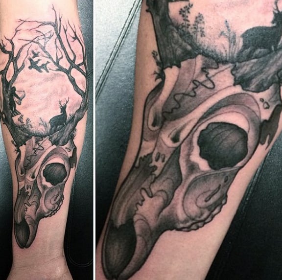 Men's Nature Hunting Tattoo Of Skull