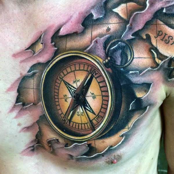 Men's 3D Nautical Compass Rose Tattoo