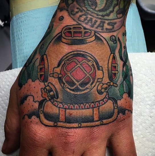 Mens Nautical Diver Mask Hand Tattoo