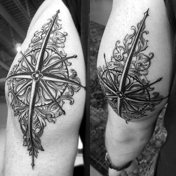 Mens Nautical Star Back Of Arm Tattoo