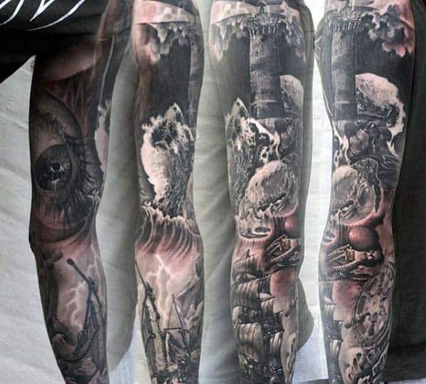 Mens Nautical Themed Amazing Full Sleeve Tattoos