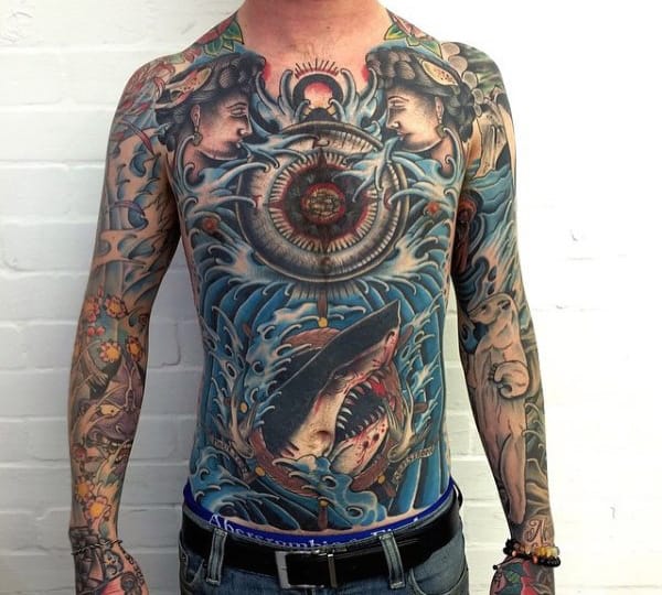Mens Nautical Travel Full Chest Tatto