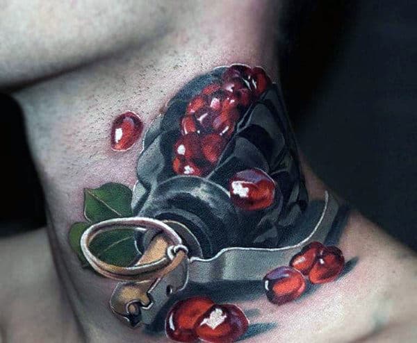 Men's Neck Grenade Tattoo With Red Balls