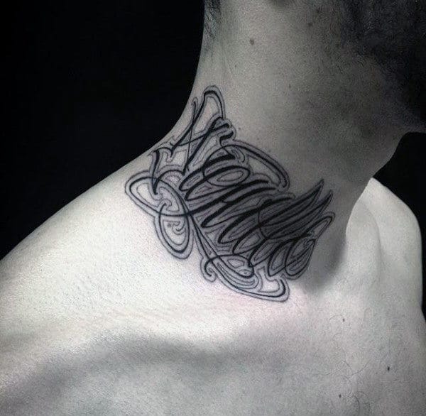 Mens Neck Lettering Tattoo